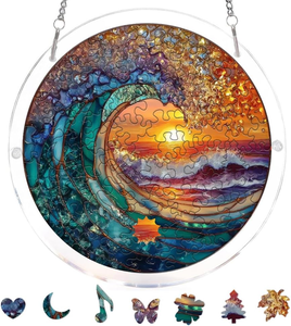 Ornement suspendu pour fenêtre en forme de puzzle irrégulier sur le thème de l'océan et du soleil, attrape-soleil en acrylique DIY pour la maison et le jardin - Product Image 1