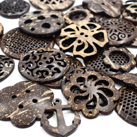 Boutons perlés en coquille de noix de coco naturelle vintage, écologiques, avec revêtement, 2 trous, pour la fabrication de bijoux DIY, pendentif en forme de cœur, de champignon, d'étoile