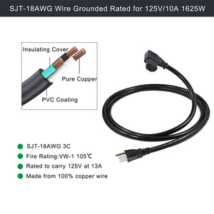 Câble d'alimentation CA moulé avec prise US vers IEC C13 coudé à 90°, longueur personnalisée, pour moniteur d'ordinateur, imprimante, vente en gros OEM - Product Image 1