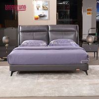 Lit plateforme moderne en cuir véritable personnalisé LOONGFUNG avec lattes en bois massif, mobilier de chambre rembourré – Vente en gros