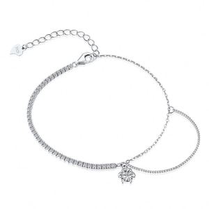 Bracelet Dylam en or 18 carats avec pendentif perle satellite, bijoux délicats pour femme, maillons ovales, fermoir à bascule, argent, rangée complète de diamants - Product Image 1