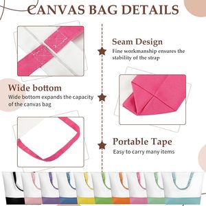 กระเป๋าผ้าแคนวาสขนาดใหญ่ Sanwuta 20 ชิ้น พร้อมหูหิ้ว ใช้ซ้ำได้ สำหรับใส่เครื่องสำอาง ของชำ หรือสัมภาระ ไม่มีฝาปิด (ชุดสีพาสเทลอ่อน) ผลิตในจีน - Product Image 4