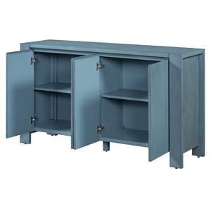 DB TREXM Navy 4-Door <b>Retro</b> <b>Sideboard</b> with Distressed Finish Modern Design Adjustable Shelves for Dining Kitchen Living Room - Product Image 2