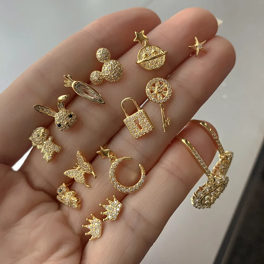 Dylam Zircon Jewelry Cute Heart Designer Flower Ladies Designer Earrings Popular Brands aretes-y-accesori por mayor