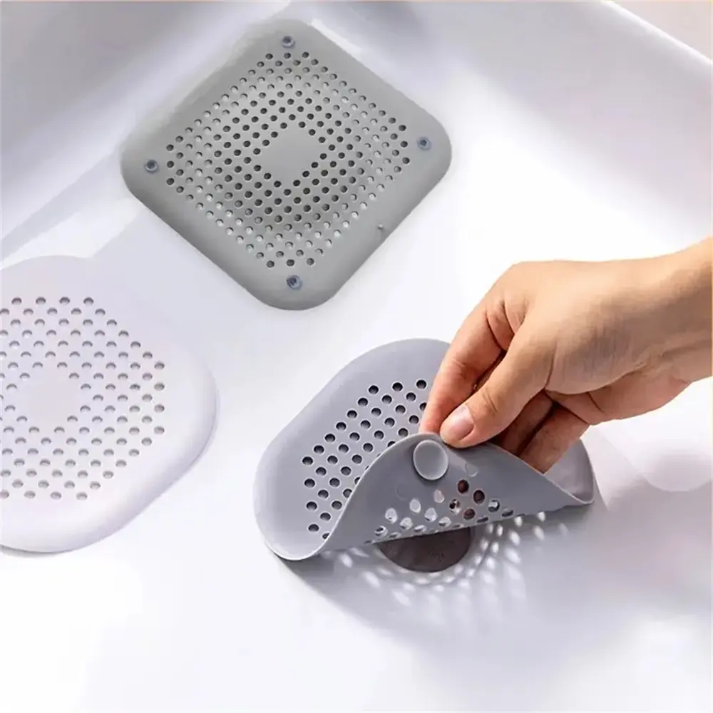 Couvercle de vidange carré attrape-cheveux évier de douche bouchon en caoutchouc avec ventouse Silicone pour baignoire cuisine salle de bain accessoires