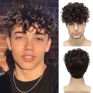 <span class=keywords><strong>Parrucca</strong></span> da <span class=keywords><strong>uomo</strong></span> europeo-americana con capelli corti ricci castani, elegante e di tendenza, con piccoli riccioli, realizzata a macchina con filo resistente alle alte temperature - Product Image 1