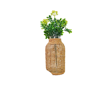 <span class=keywords><strong>Vase</strong></span> en <span class=keywords><strong>verre</strong></span> tissé de conception contemporaine avec <span class=keywords><strong>verre</strong></span> clair et panier de canne <span class=keywords><strong>rond</strong></span> en paille pour décoration de table - Product Image 3