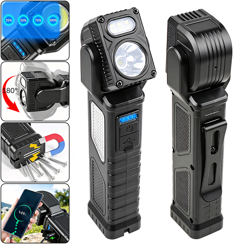 1200mah Multiple USB Rechargeable Inspection Light 180° Rotate LED Working Lamp Magnet Portable Work Light with Digital Display