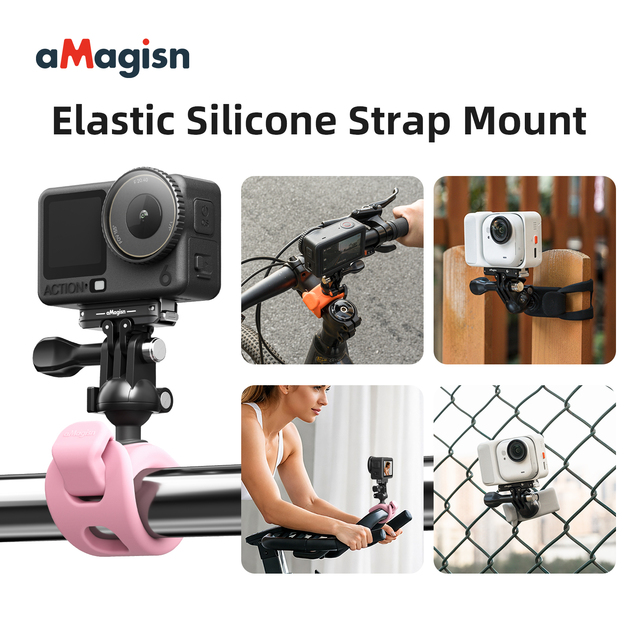AMagisn Adjustable Strap with Dual-Interface Ball Head Mount Elastic Silicone Strap Mount for Universal Sports Camera Accessory