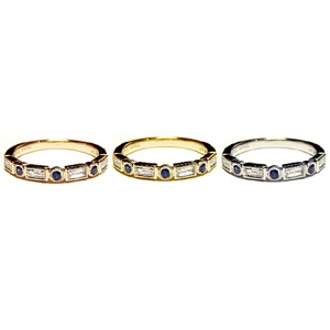 Anillo de Bodas Clásico de Oro Blanco de 18k con Diamantes Naturales de Corte Brillante y Zafiro Azul en Engaste de Bisel para Mujer - Product Image 4