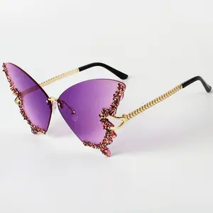 2024 Damen individuelles Logo Sonnenbrillen Diamant Schmetterling Sonnenbrille 2024 Schmetterling Strass-Sonnenbrille Damen Y2K Brille