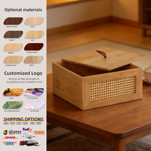 Boîte de rangement en bambou durable avec couvercle, organiseur multifonctionnel pour maquillage et bijoux, bac de rangement en rotin pour bureau à domicile - Product Image 1