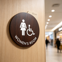 Panneau de toilettes ADA personnalisé pour femmes handicapées, signalétique WC accessible en grain de bois foncé, panneau mural de salle de bain en braille pour hôtel et bureau