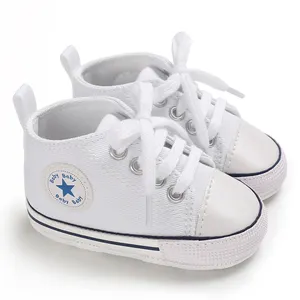 Tasarımcı toptan ODM/OEM kanvas ayakkabılar ilk yürüteç çocuk boy ve kız beşik bebek ayakkabıları