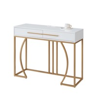 Table console en MDF contemporain Design moderne Peinture à l'eau Revêtement en poudre dorée Tubes métalliques pour l'entrée du salon Caractéristique de stockage