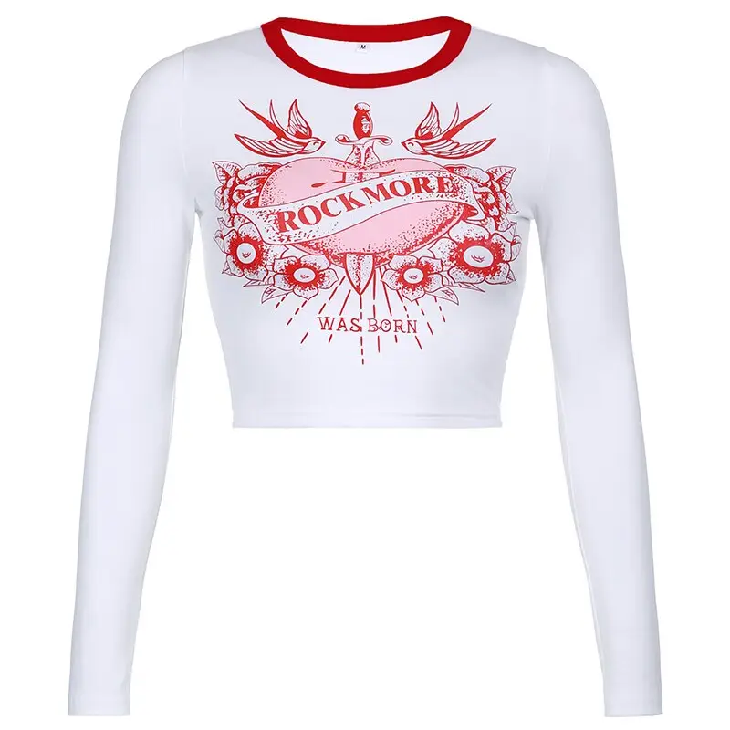 Cropped Sexy Vogue Digital Print Vrouw Tops Modieuze Lichtgewicht Crewneck Custom Afdrukken Dames T-shirt