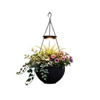 Lampe solaire d'extérieur pour patios et balcons ; Décoration suspendue imperméable en forme de pot de fleurs/jardinière, allumage/extinction automatique facile
