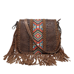 Bolso Bandolera de Cuero con Estampado Azteca y Diseño Bohemio Occidental, Estilo Étnico Vintage, con Doble Cierre de Cremallera, Venta al Por Mayor 2026 - Product Image 1