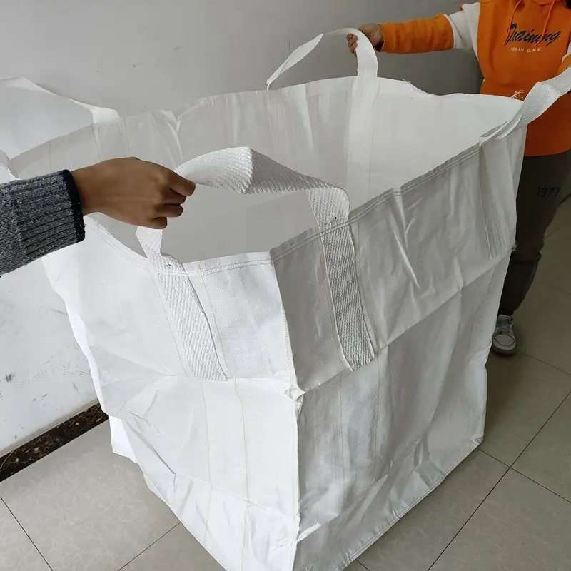 กระสอบ PP จํานวนมากราคาถูก 1,000 กก. ผ้าถุงจัมโบ้สีขาวใช้ถุงจัมโบ้ 1 ตัน