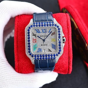 Toptan büstü buzlu otomatik mekanik paslanmaz çelik kasa ETA hareketi 100 Bar suya dayanıklı deri kayış elmas izle - Product Image 4