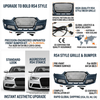 Pièces automobiles - Kit carrosserie de pare-chocs avant style RS4 pour Audi A4 S4 B8.5 2013 2014 2015 2016 - Facelift A4 S4 - Grille en nid d'abeille