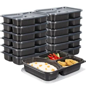 Contenedores de comida de preparación de comidas rectangulares negras Caja de comida de plástico para microondas