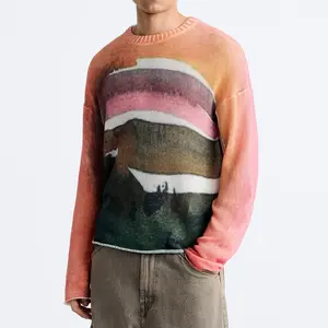 LOGO personalizzato OEM & ODM all over stampa maglione pullover maglieria a girocollo in cotone lavorato a maglia da uomo maglione invernale da uomo