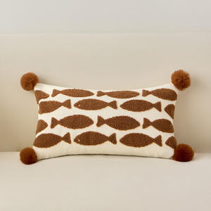 Niedliche Tier katze Fisch Handtuch Stickerei Kissen bezug Baumwolle Polyester Dekor Kissen bezug mit Pompon - Product Image 2