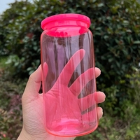 Gobelet en plastique portable durable de 16 oz avec logo personnalisé, paille, couvercle à joint dégradé, pour transfert thermique DIY, type Mason, pour boissons froides et café