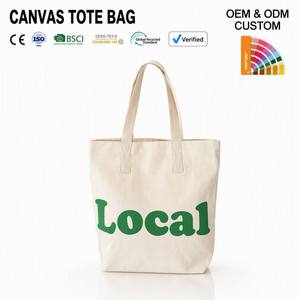 Natural Canvas Tote <b>Bag</b> <b>Green</b> Letter Print Long Handle Reusable Shopping Shoulder Handbag - Product Image 1