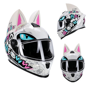 Nuevo <span class=keywords><strong>Casco</strong></span> de Motocicleta <span class=keywords><strong>Integral</strong></span> con Orejas de Gato <span class=keywords><strong>para</strong></span> Mujer, <span class=keywords><strong>para</strong></span> Scooter Eléctrico, Seguridad en el Desplazamiento Urbano, 1 Año de Garantía - Product Image 1