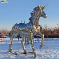 Statue de licorne grandeur nature en acier inoxydable poli miroir, sculpture de cheval en métal personnalisée pour la décoration extérieure de jardin, parc, hôtel