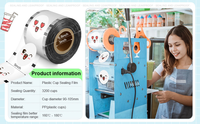 Film de scellage personnalisé avec logo imprimé pour les gobelets en plastique PP, machine de scellage pour les gobelets en papier pour les boissons à bulles, l'eau, le café froid, le jus, les sodas