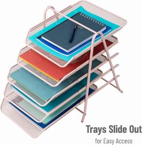 5 Tier <b>File</b> Tray Organizer Desk Paper <b>Document</b> Holder Desktop Storage for Office Home or School Organization Pink - Product Image 4