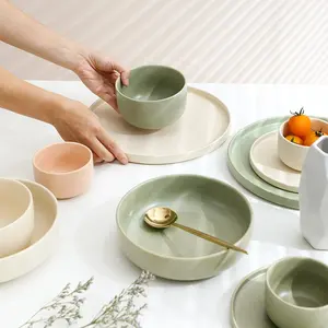 eettafel set japan Suppliers-Keuken Geglazuurd Goedkope Ronde Keramische Porselein Servies Kom Diner Plaat Set