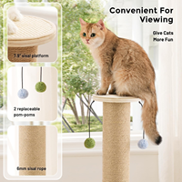Sisal-Kratzbaum mit Ballbahn und Aussichtspunkt, 4-in-1 Interaktiver Katzenständer mit Pompon-Spielzeug für Wohnungskatzen