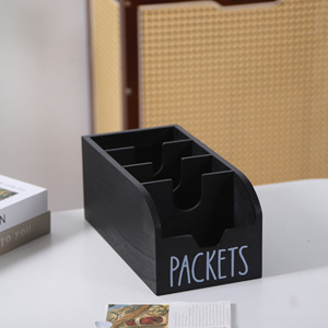 Wooden Seasoning Packet Storage Box Black Rectangle Desktop Organizer With Compartments For Tea Coffee Bags <b>Kitchen</b> Use - Product Image 2