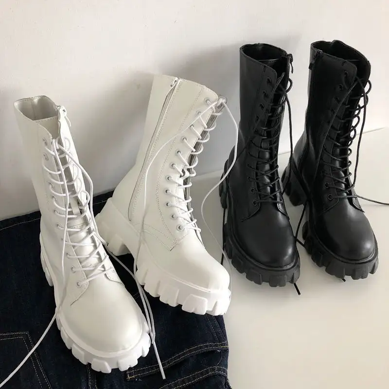 2022 new shelves mid-tube autumn and winter fashion lace up ladies Chelsea zipper Bottas Mujer boots