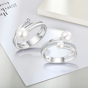 Yh Schmuck Sterling Silber Süßwasser Perle und Cz Verlobung sring Rhodinierte Hochzeiten Perle Verlobung sring - Product Image 3