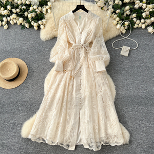 Abito Lungo Casual da Donna Metropolitan Prep 2026 con Ricami Elaborati e <span class=keywords><strong>Maniche</strong></span> a Lanterna, Produzione Professionale Diretta dalla Fabbrica - Product Image 2