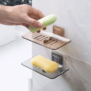 adhesive plastic accessories Suppliers-Bathroom Accessories High Quality Wall Self Adhesive Plastic Transparent Crystal Soap Dish Rack