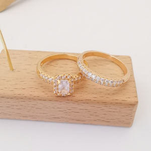 Bague de Fiançailles Tendance pour <span class=keywords><strong>Couple</strong></span>, Zircon Plaqué Or 18 carats, Bague de <span class=keywords><strong>Couple</strong></span> en Laiton Cuivre, Alliances de <span class=keywords><strong>Mariage</strong></span> - Product Image 2