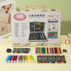 Juego de materiales de arte de madera, 68 piezas, kit completo para niños, caja de regalo para dibujar y pintar - Product Image 2