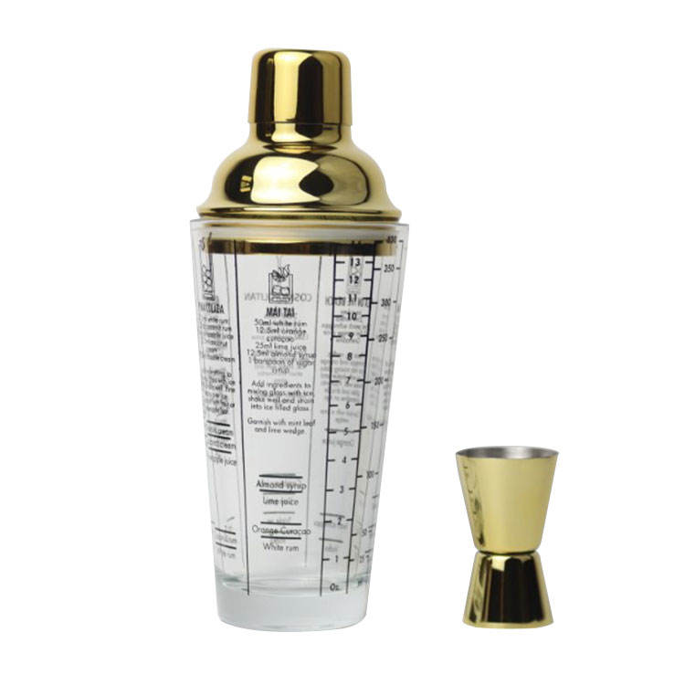 Glass cocktail shaker gold set