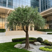 Arbre d'olivier artificiel robuste en plastique de 350 cm, feuilles hautement réalistes anti-décoloration, pour bureau, hall d'immeuble, parc à thème, intérieur