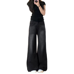 Jeans larghi neri e <span class=keywords><strong>grigi</strong></span> per le donne in autunno e in inverno, <span class=keywords><strong>pantaloni</strong></span> dritti dimagranti di grandi dimensioni - Product Image 1