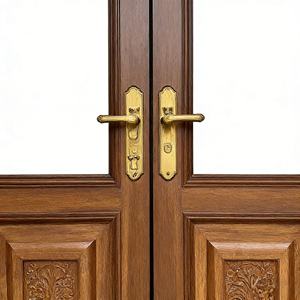 Porte double en bois massif pour entrée principale de villa, très vendue en Amérique du Nord – Porte d'entrée en bois et verre en noyer massif et MDF - Product Image 4