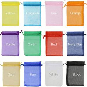 Sac en organza blanc personnalisé de grande taille, transparent et de haute qualité, avec cordon de serrage et ruban avec logo - Product Image 2