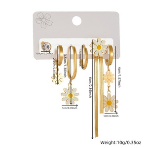 Daisy Drop Earrings Stainless Steel Gold Flower Asymmetrical Chain Pendant Set For Women Fashion Jewelry E6001 - Product Image 4
