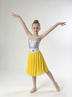 Robe de ballet à paillettes pour filles, jupe en mousseline jaune, costume de danse lyrique pour spectacle sur scène